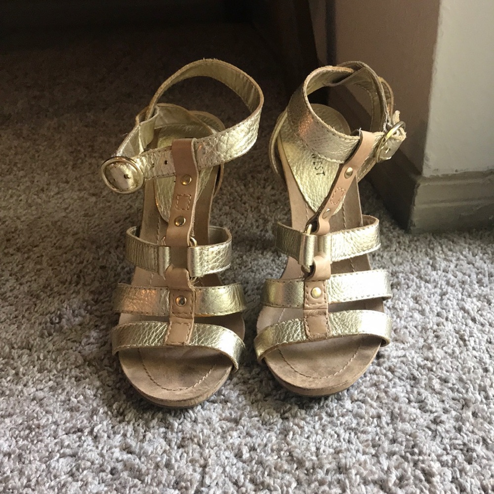 NINE WEST Strappy Gold Heels